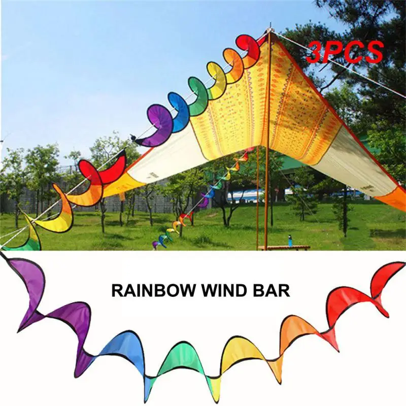 3PCS Outdoor Wind Strip Two Hooks Triple Colorful Wind Strip Simple Courtyard Decoration Bunting Wind Tube Camping Windmill Pvc