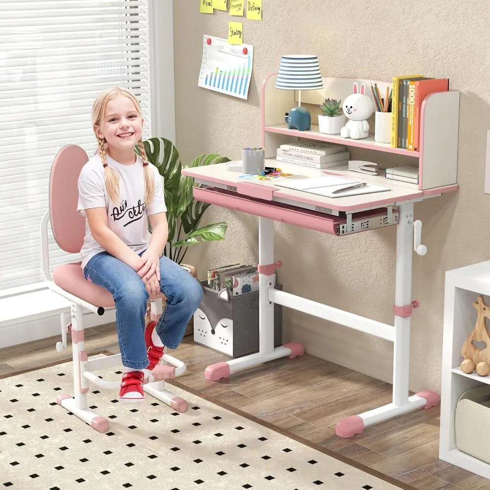 Ensemble de bureau et chaise réglables pour enfants, table d'étude scolaire pour enfants, chaise inclinable, recommandé