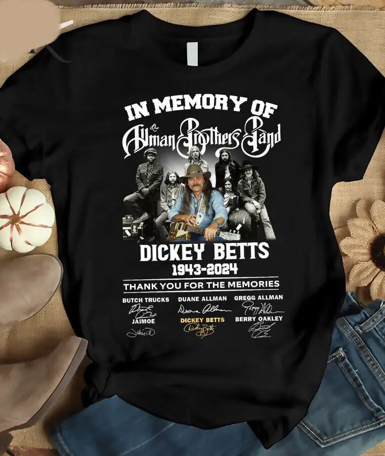 ในความทรงจำของ dickey betts ลายเซ็นเสื้อยืด unisex แขนสั้นเสื้อยืดทุกขนาด