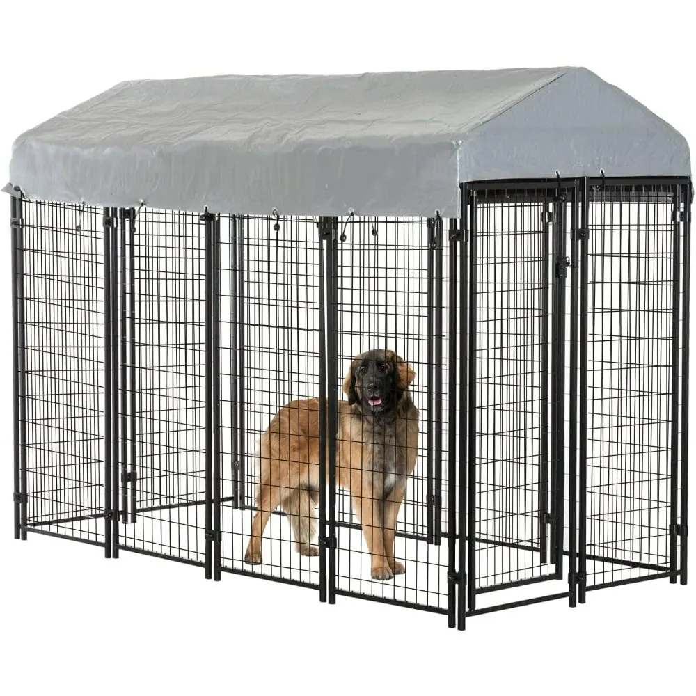 

Dog Kennel, Dog Crate, Metal Pet Animal Camping Cage Fence with UV-Resistant Waterproof Cover and Roof, Dog Pen Playpen