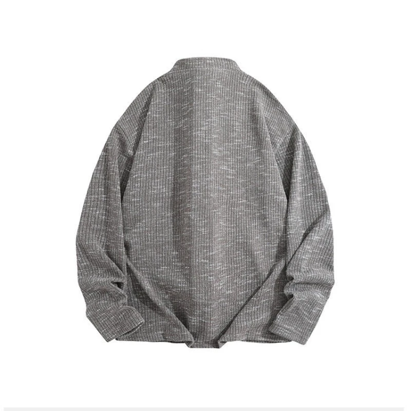 300g Heavyweight Henley Neck Heavyweight Long Sleeves T-Shirt - Gray (Black/Burgundy/Coffee) Star Stripe Design​