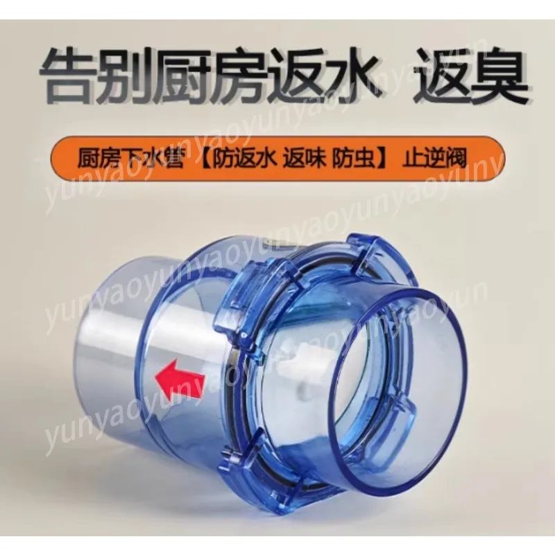 Kitchen and Bathroom Sewer Pipe Deodorant and Anti-return Water Check Valve 50PVC Drain One-way Water Stop Valve