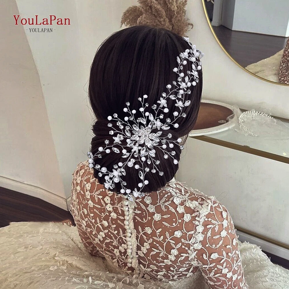 YouLaPan أنيقة زهرة العروس رباط شعر اللؤلؤ حجر الراين الزفاف أغطية الرأس وصيفه الشرف إكسسوارات الشعر امرأة عقال HP940