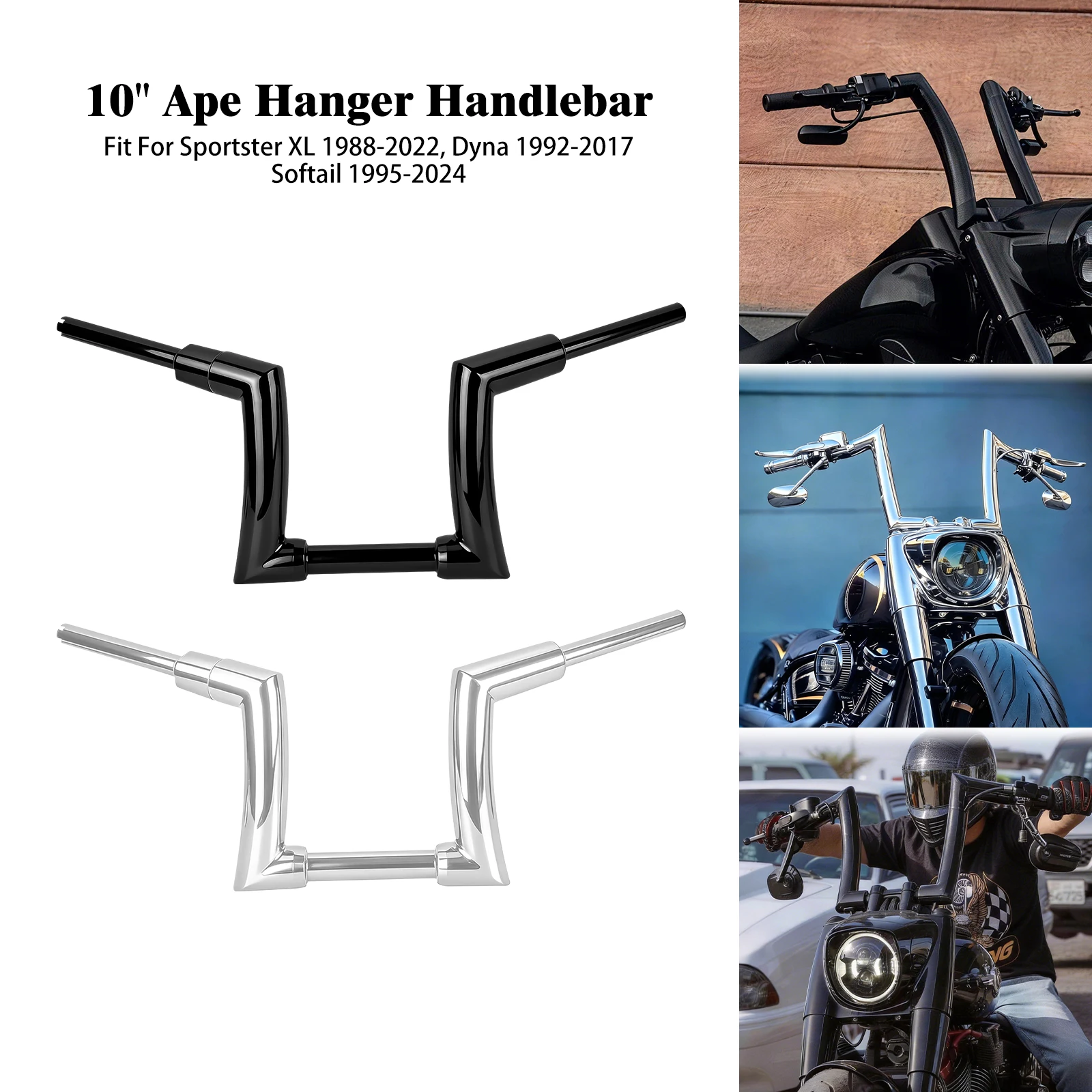 Motorcycle 10 Inch Ape Hanger Handlebar For Harley Softail Touring FLHR Street Glide 1995-2024 Sportster XL 1988-22 Dyna 92-2017