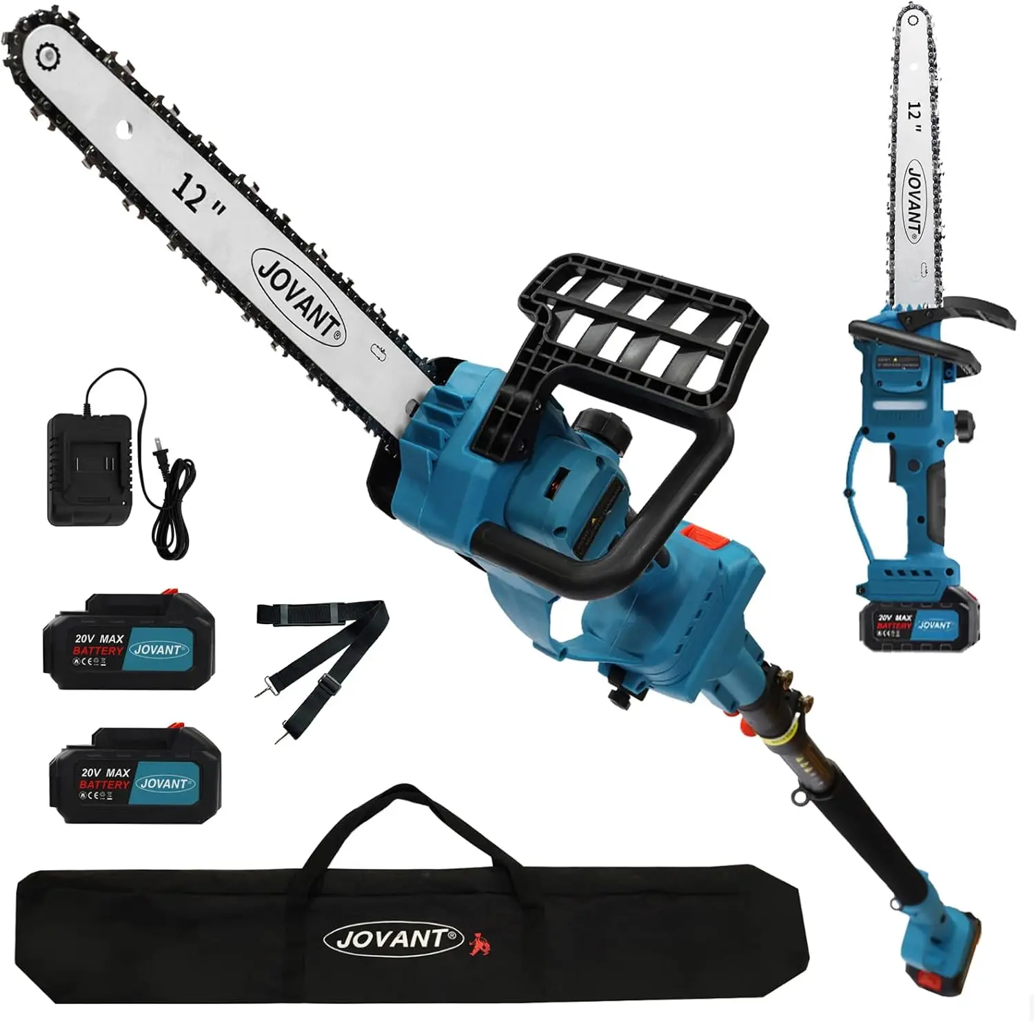 ^For 12 Inch Electric Pole Saws for Tree Trimming, 2-in-1 Cordless Pole Saw with 2 x 4.0Ah Battery Powered Chainsaw Lightweight