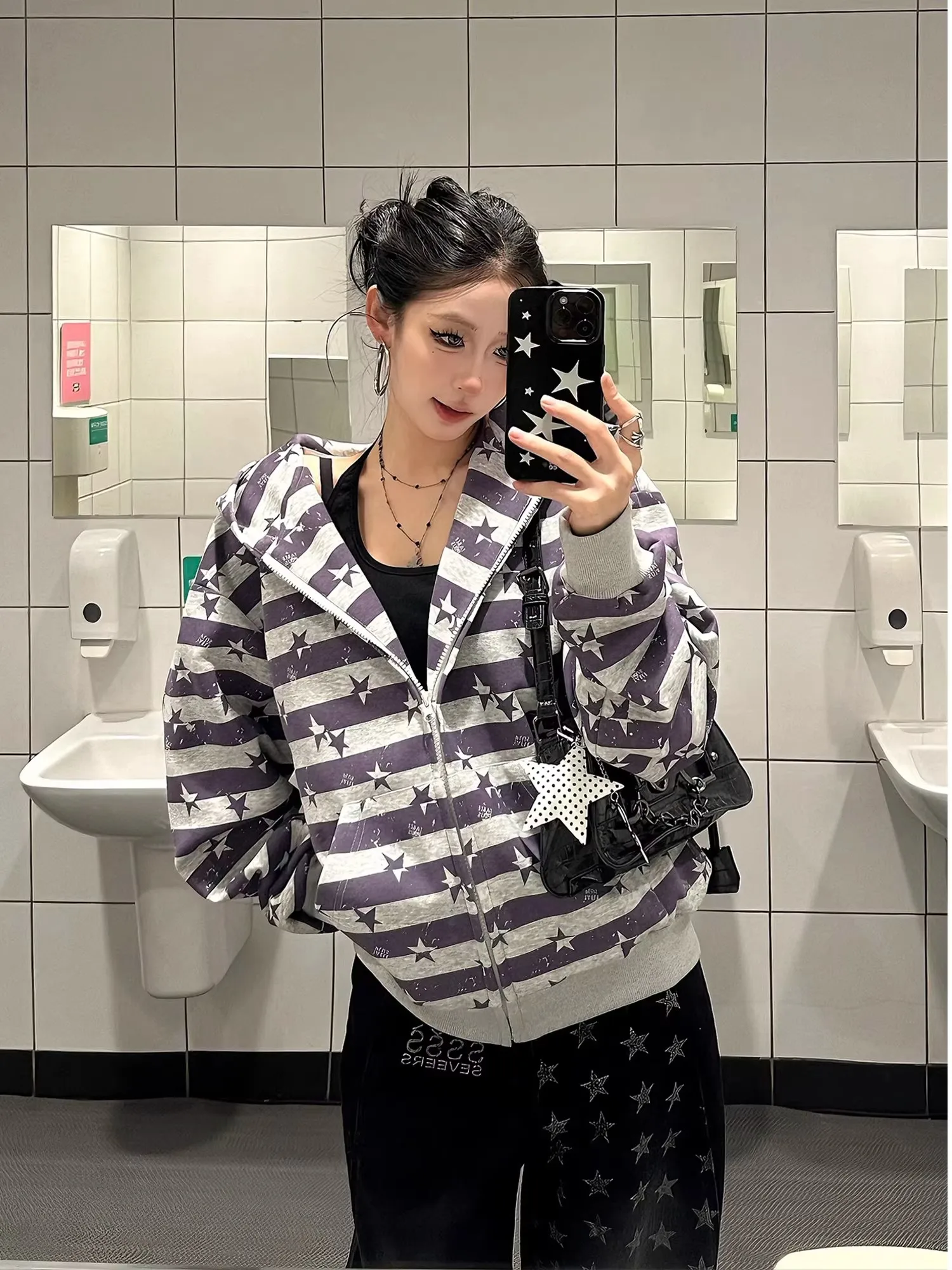 

Американский легкий кардиган-худи с цветными блоками и звездными полосами для женщин, весна-осень, новый тренд, ретро-стиль, дышащая ветрозащитная куртка для модных девушек