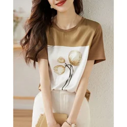 New Summer Women's Style O-Neck Short Sleeve Loose Thin Classic Korean Pullovers Printed Fashion Casual All-match Tops