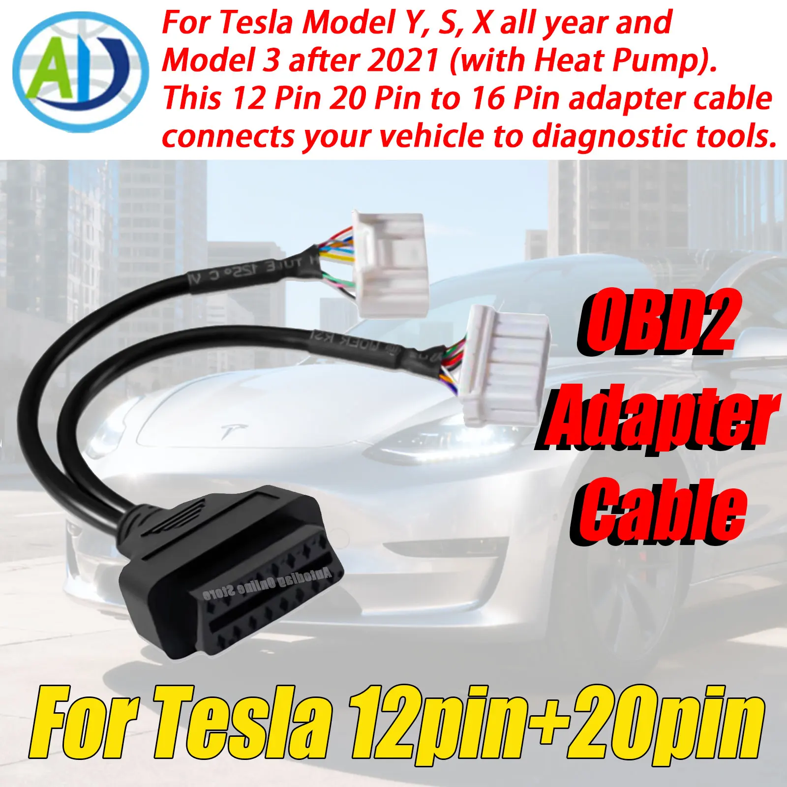 

For Tesla Model X/S/3/Y OBD2 Diagnostic Cable OBD2 Automobile Diagnostic Adapter Harness Connector for Launch/Autel Scan Tools