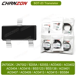 Sot23 N P Channel Mosfet 2N7002 Bss138 8205A Ao3400 Ao3401 Bss84 Ao3407 Ao3416 Bss123 Ao3402 8205S 2N7002K Smd Mark Transistor