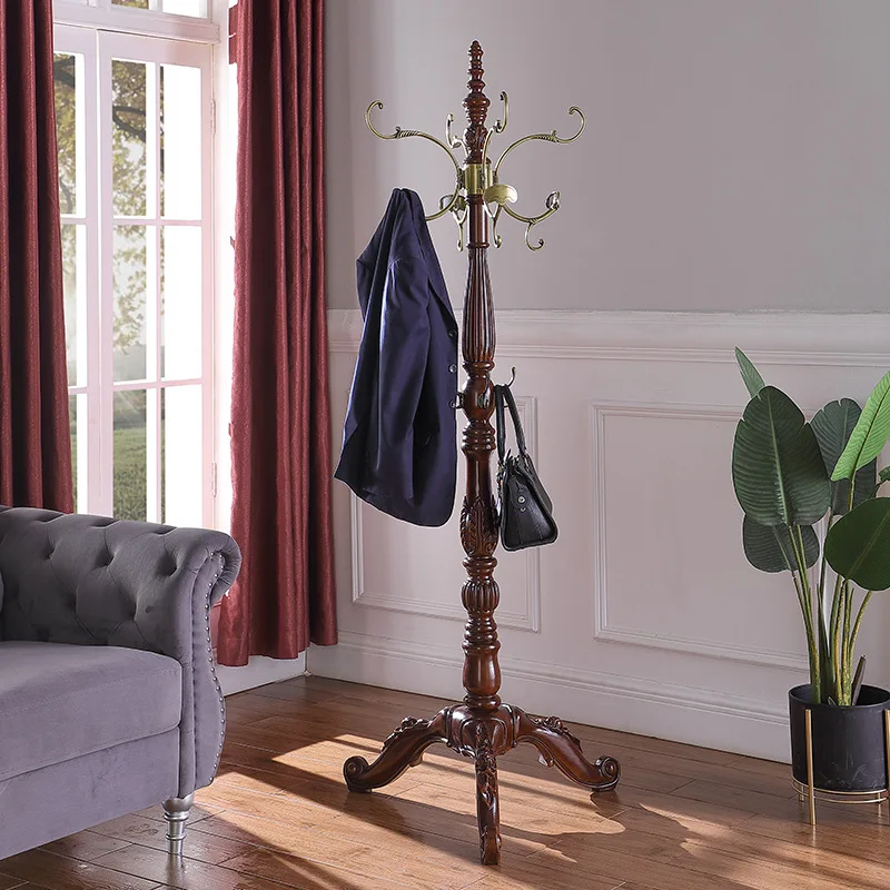 Solid wood coat rack European high-end bedroom floor-to-ceiling clothes rack living room hanger suit rack carved