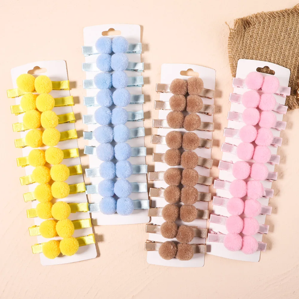 20 Pcs/Set Girls Pompom Baby Hair Clips Lovely Fur Hairpins Barrettes for Kids Fashion Ball Cute Hairgrips Accessories Wholesale