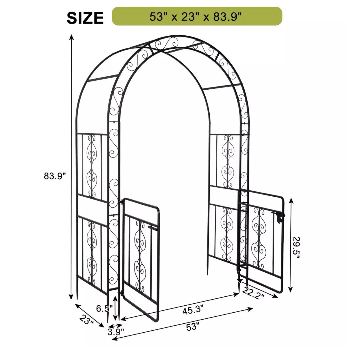 Metal garden Arch with door tree stand Elegant wedding climbing plant stand 7 feet