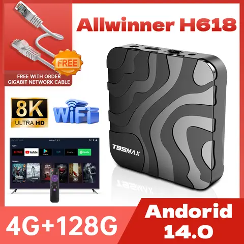TV 박스 T95MAX 안드로이드 14 울트라 HD 8K 올위너 H618 옥타 코어 넷플릭스 미디어 플레이어 지원