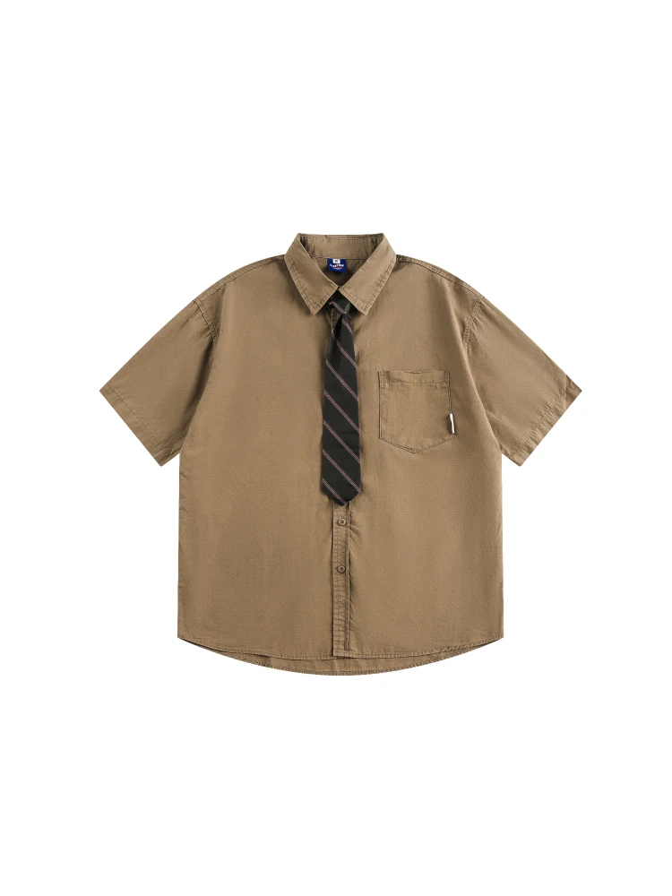 

N52TRW Summer 2025 Youthful Vintage Workwear irt Simple Agel Design Color Street Sle Tie-Collar Top Breathable C...