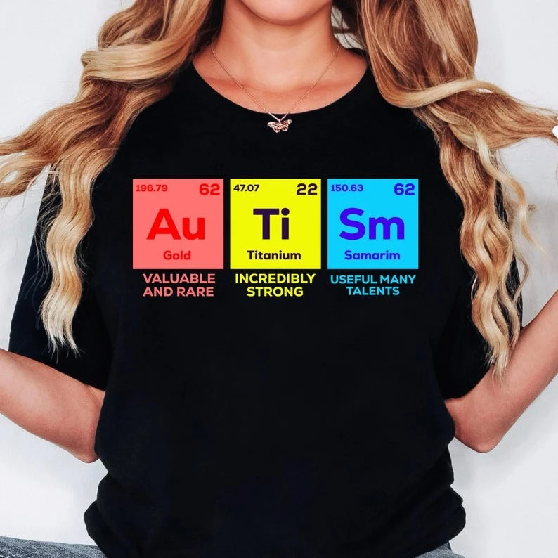 Cotton Summer Short Sleeve Casual Autism Awareness Periodic Table Puzzle Ribbon Mama T Shirt Graphic Round-neck Breathable Top