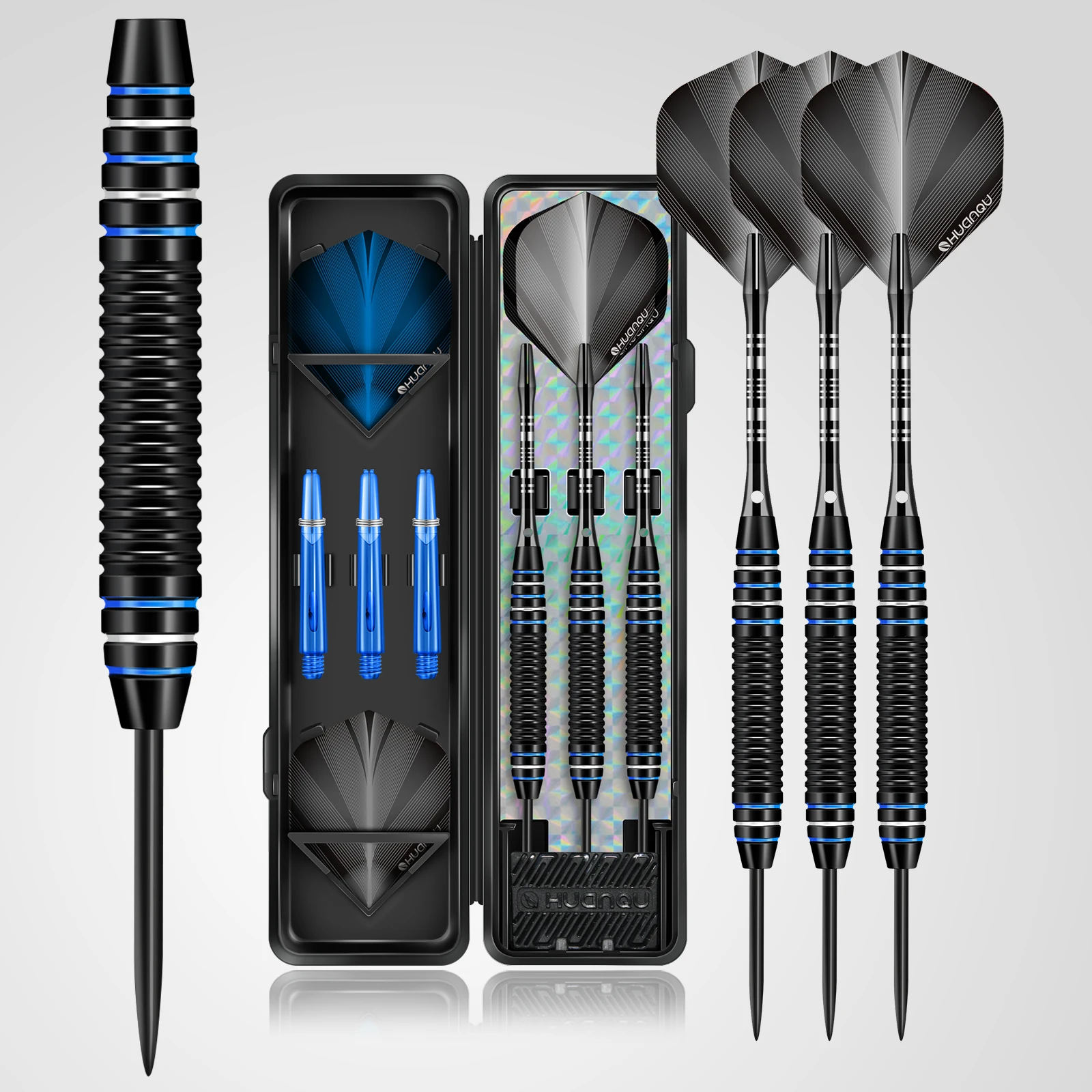Huanqu 20g Professional Hard Dart Set Iron Competition Darts with Non-Slip Dart Shafts for Stable Performance, Includes Spare Dart Stems, Pet Dart Flights, and Storage Box, Suitable for Practice and Indoor Competition, Family Games, Bar Entertainment, Club Training, Perfect Choice for Adult Players and Dart Enthusiasts