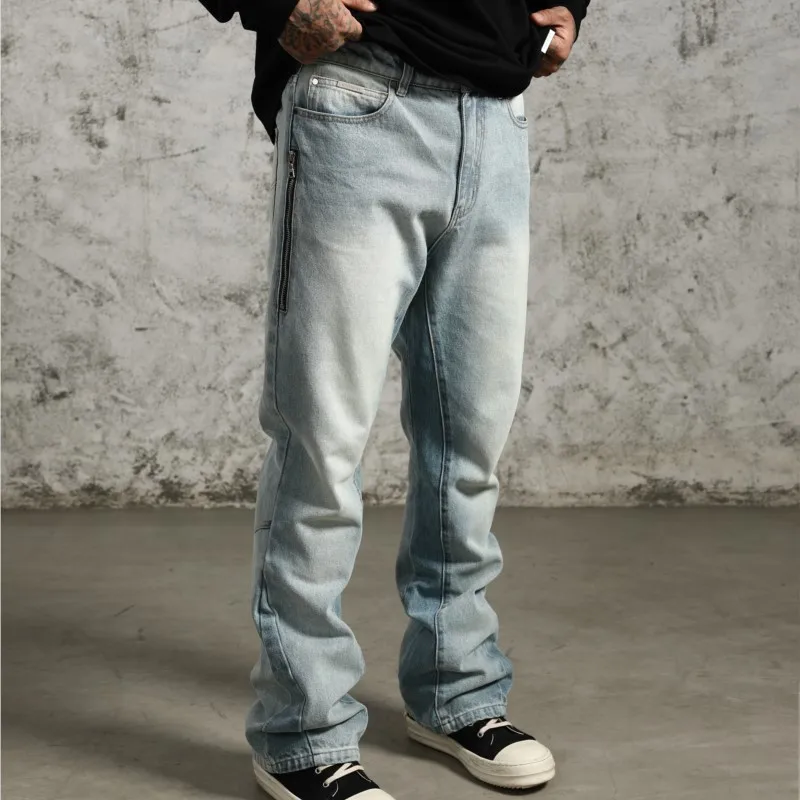 Washed Old High Street American Retro Loose Casual Straight Jeans Trousers