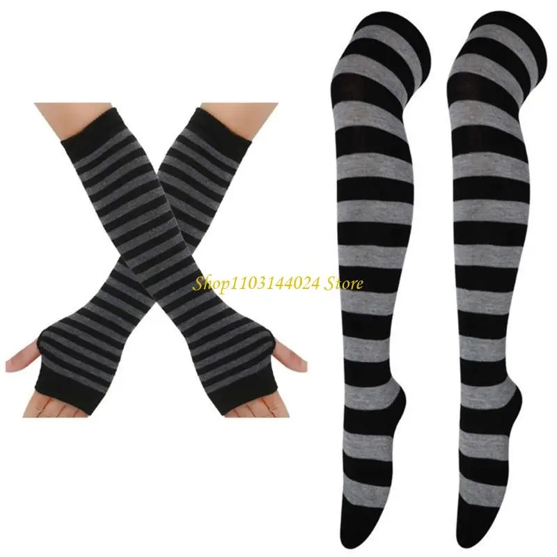 N5KE Colorful Arm Gloves Festival Holiday Female Stripe Gloves Stage Props Stockings