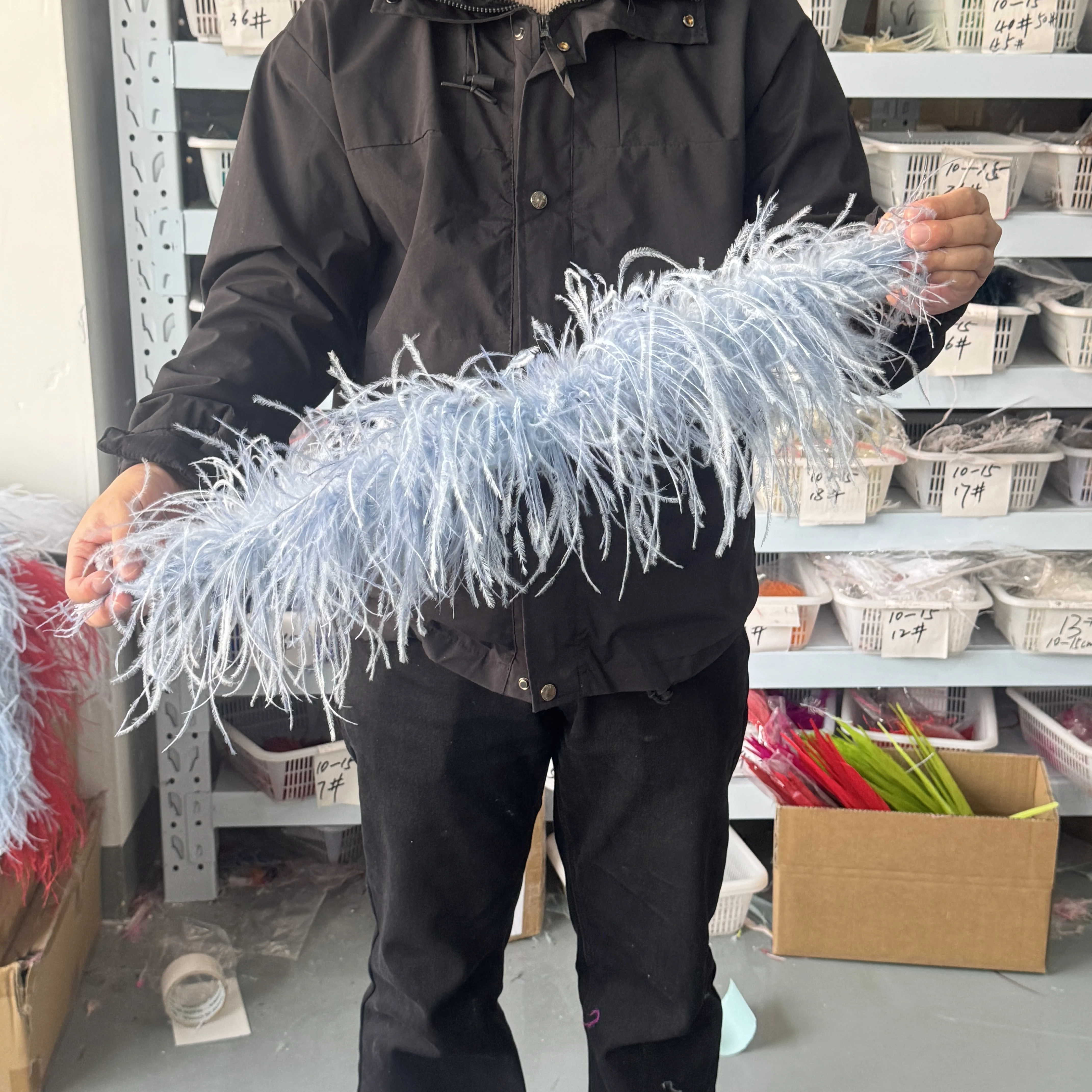 0.5-3M Blue Ostrich Feather Boa 6PLY Fluffy Boa for Wedding Burlesque Party Cosplay Photo Shoot Carnival Decoration Accessory