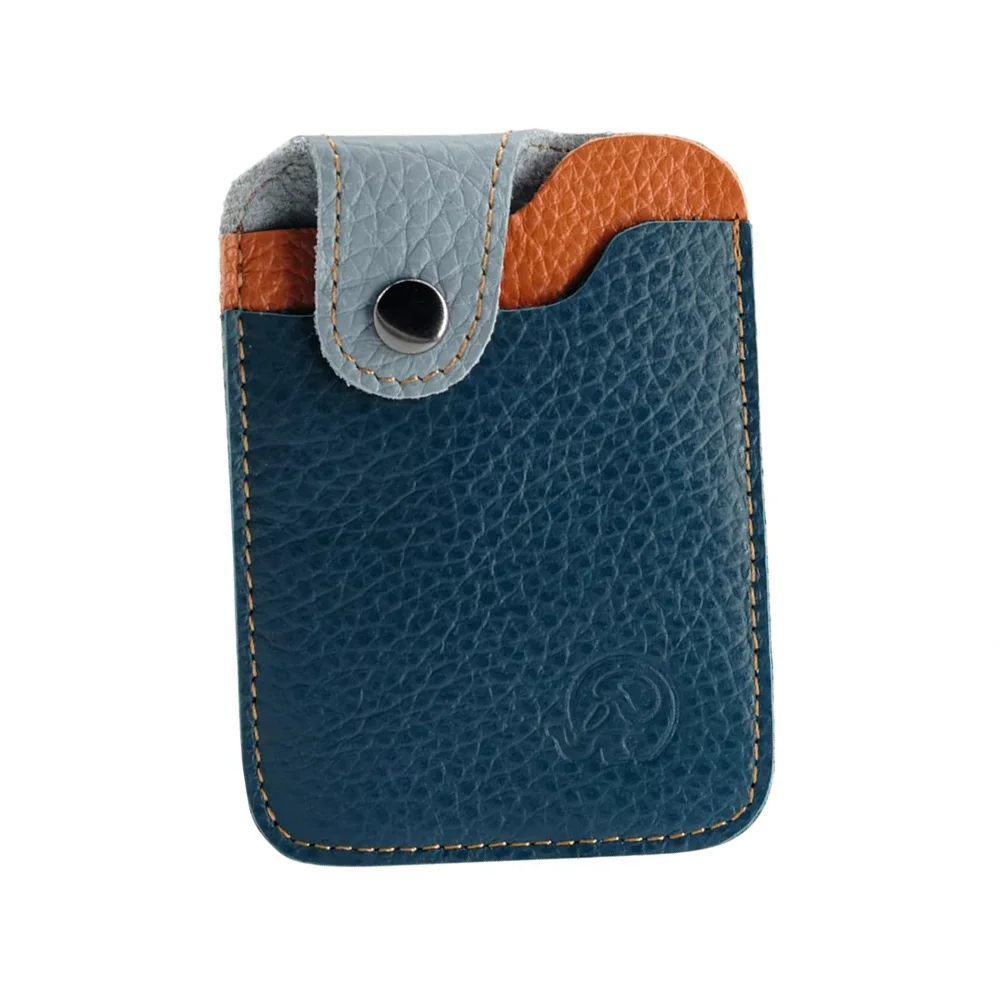 Porta-cartões de Couro Genuíno, Carteira Mini Slim Retro Vertical com Fecho para Homens e Mulheres, Presente Empresarial