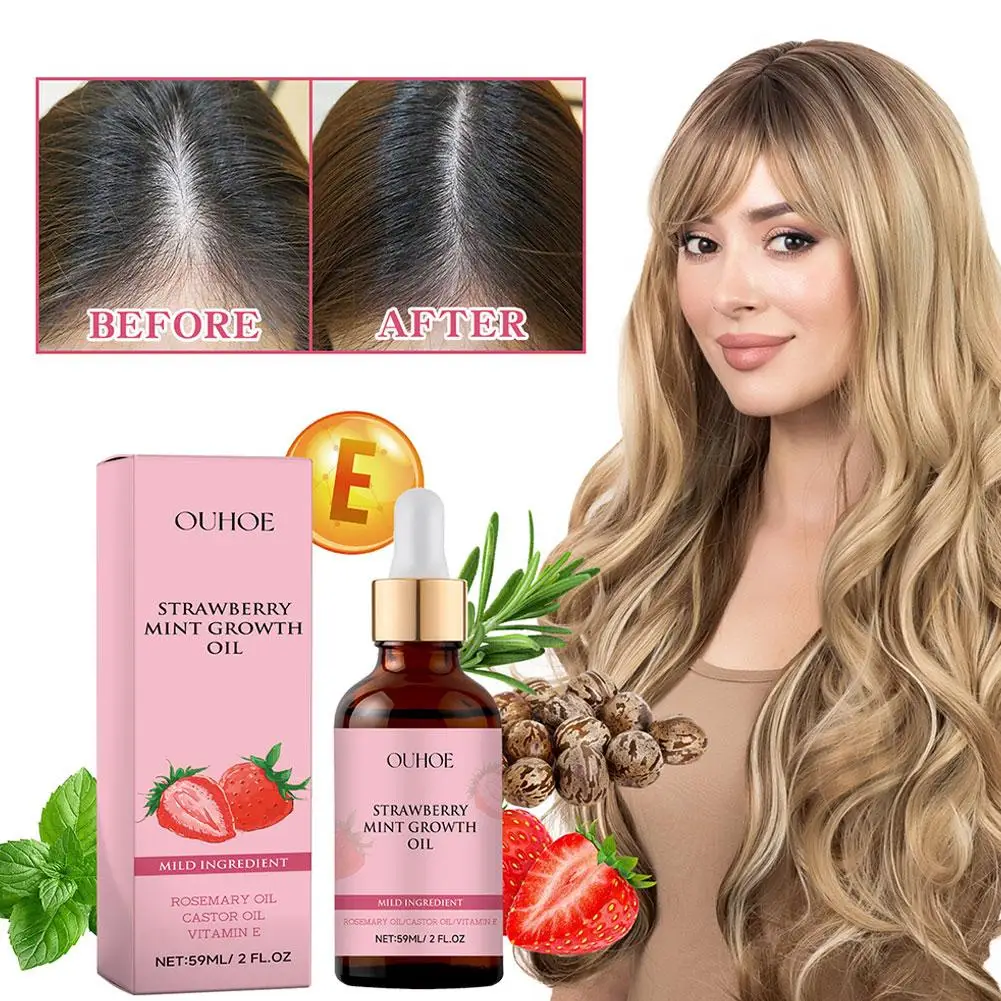 Aceite nutritivo Natural para el crecimiento del cabello, aceite de menta de fresa para cabello seco dañado, cuero cabelludo de menta y aceite para el fortalecimiento del cabello, cuidado del cabello P8R3