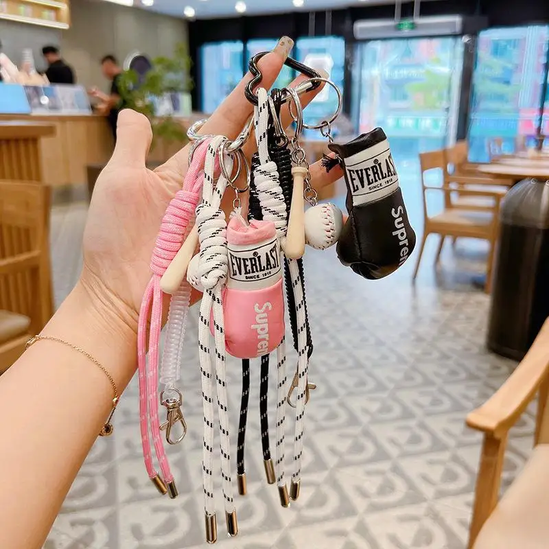 Creative Hand-Woven Baseball Glove Keychain Bag Charm Car Keychain Couple Woven Rope Personalized Key Holder Accessory
