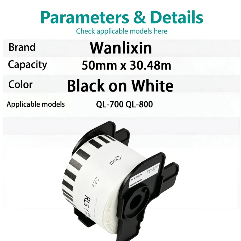1/3/5 Roll DK-22223 DK 22223 RL-B-D22223 Label 50mm*30.48m Continuous Compatible For Brother QL-500 QL-700 800 Thermal Printer
