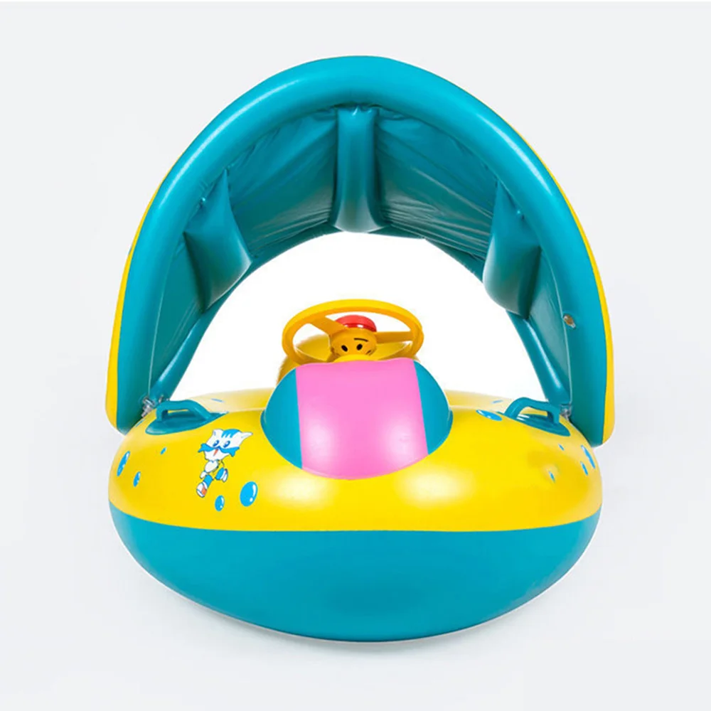 Child Pool Float Inflatable Toddler Beach Toy Portable UV-resistant Baby Float With Canopy And Steering Wheel Toy For Water Play