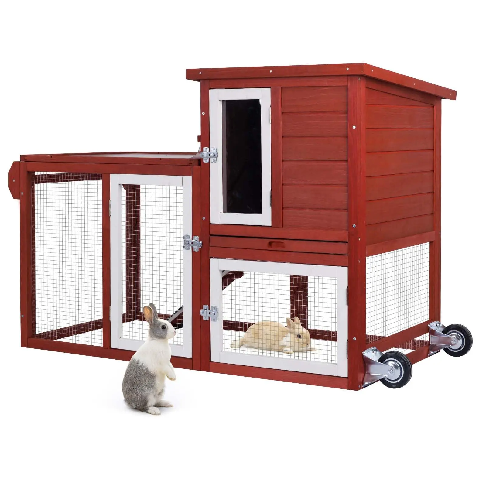 Rabbit Hutch Indoor Outdoor Bunny Cage Small Chicken Coop Asphalt Roof