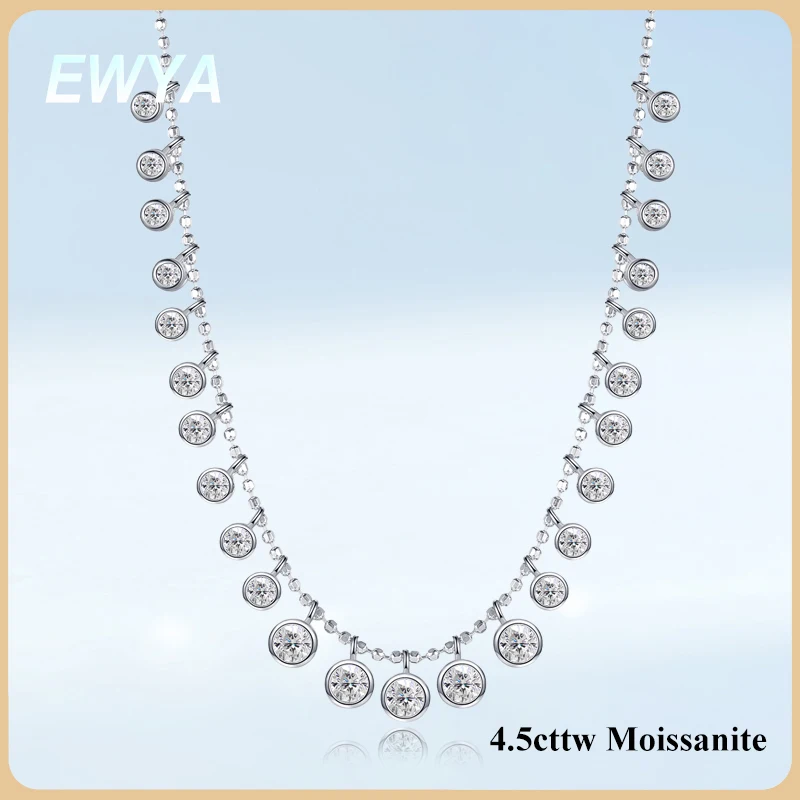 

EWYA Роскошное ожерелье с подвеской из муассанита круглой огранки, женское ожерелье s925, серебряное ожерелье с бриллиантами, свадебная цепочка на шею, подарок