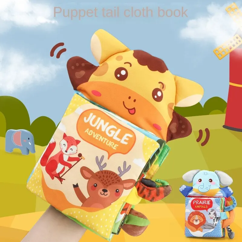 Infant Hand Puppet Cloth Book Cartoon Animal Tail Book Parent-child Interactive Soothing Tear Away Baby Early Enlightenment Toy