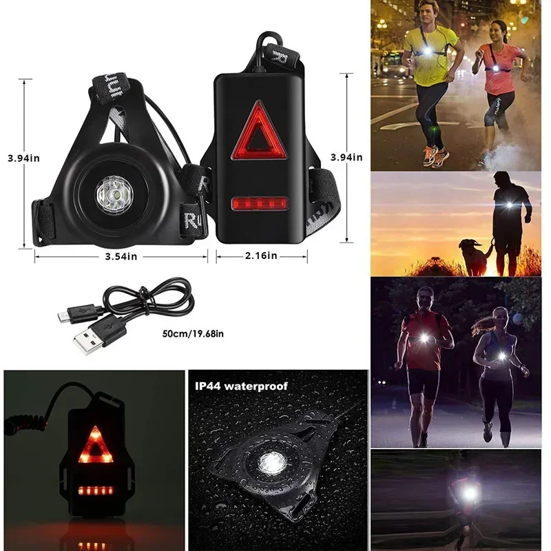 For Camping Bike Hiking Outdoor Night Running  Jogging Lights LED Chest Lamp Back Warning Light Running  Adventure USB