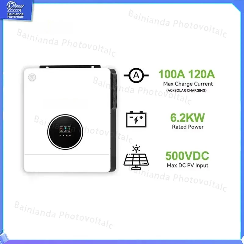 6200W Hybrid Solar Inverter 230VAC Single Phase 48V DC to AC Converter Grid Tie Off Grid Inverter Pure Sine Wave MPPT Charge
