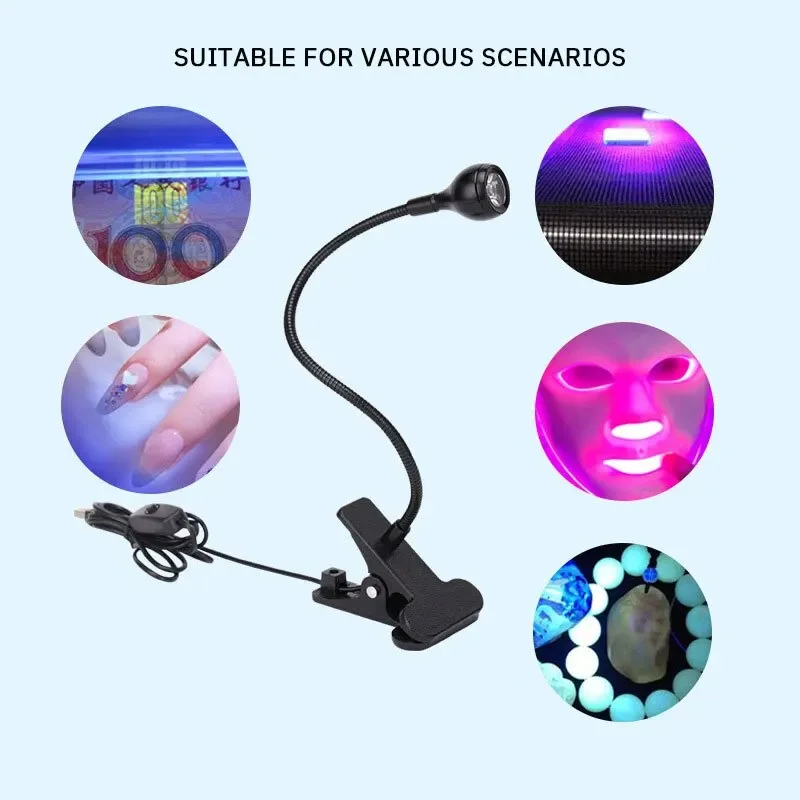 Pegamento UV para manicura, lámpara de curado de pestañas postizas, multiusos, con Clip e interruptor, USB, una lámpara