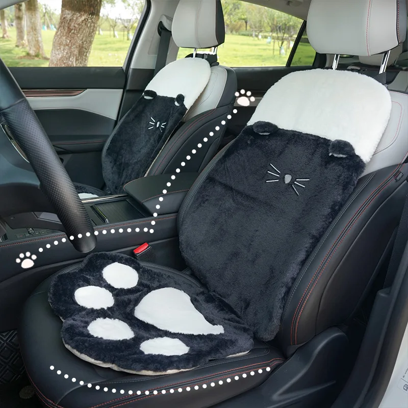 Black Cute Cat Claw Car Cushion Plush Soft Warm Car Seat Cushion Car Non-slip Cushion for Cars Full Set Car Accessories Interior