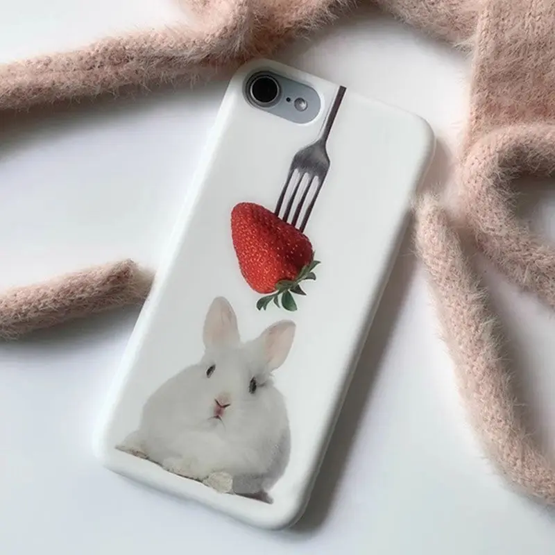 Korean Style Knife Fork Strawberry Rabbit Phone Case for IPhone 15 14 11 12 13 Pro Max Mobile Phone Case for IPhone XR XS MAX