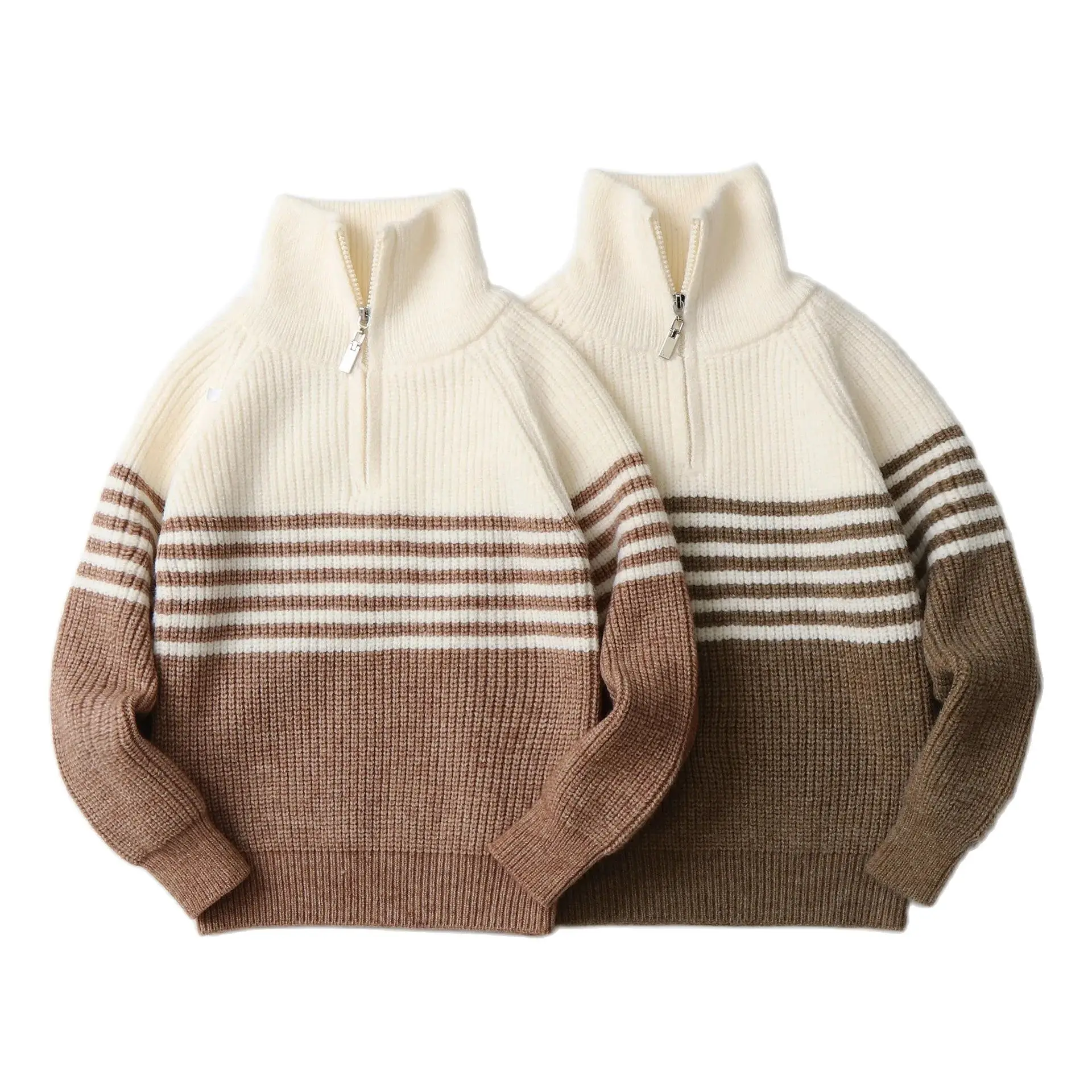 IYEAL High Necked Striped Cashmere Boys Girls Sweaters 2024 New Fashion Children's Clothing  Autumn Winter Kids Clothes 5-14Yrs