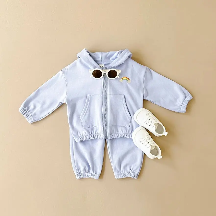 Newborn Baby Set Girls Boys Baby Sports Sweater Clothing Rainbow Embroidered Long Sleeves Hoodie+Pants Casual 2PCS