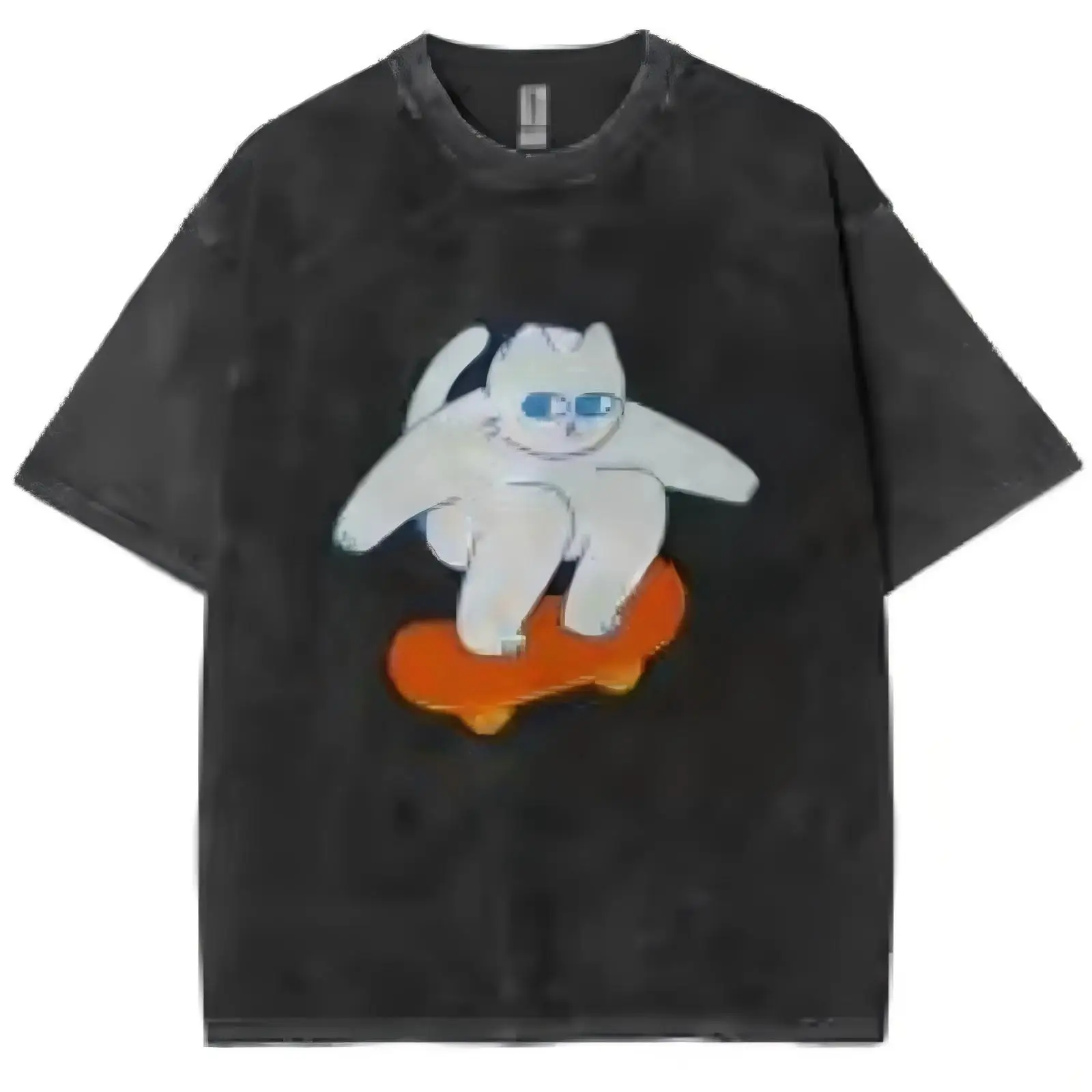 Vintage Distressed Skate Cat T-Shirt, Cool Kitten Print Cotton Short Sleeve Tee, Retro Y2K Casual Top  T Shirt Women  Tops