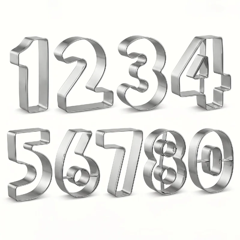 9pcs Number Cookie Cutters Set 0-8 Stainless Steel Biscuit Mold Birthday Cake Fondant Baking Tools