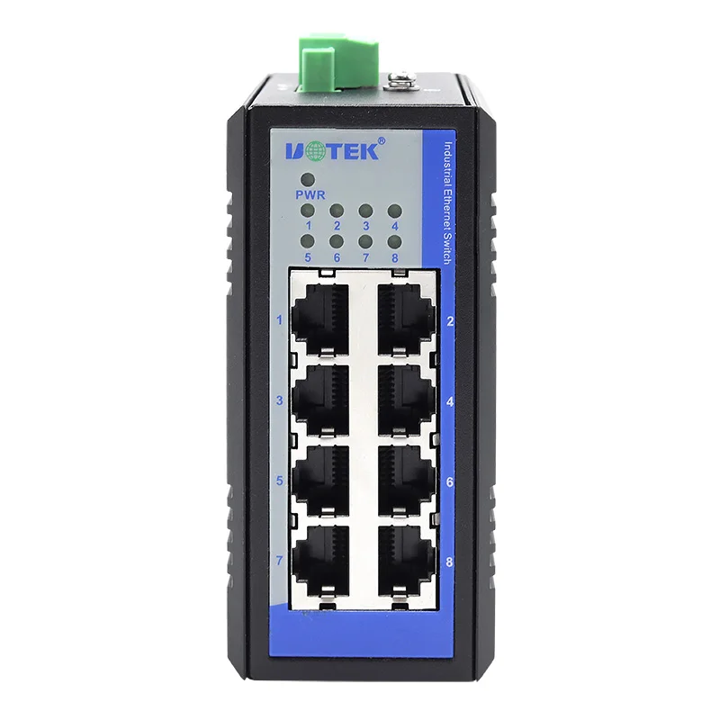 UOTEK 100M 8-port Unmanaged Ethernet Switch DIN-rail Ethernet Switch 12/24/48VDC Supports Full-duplex and Half-duplex UT-6408C