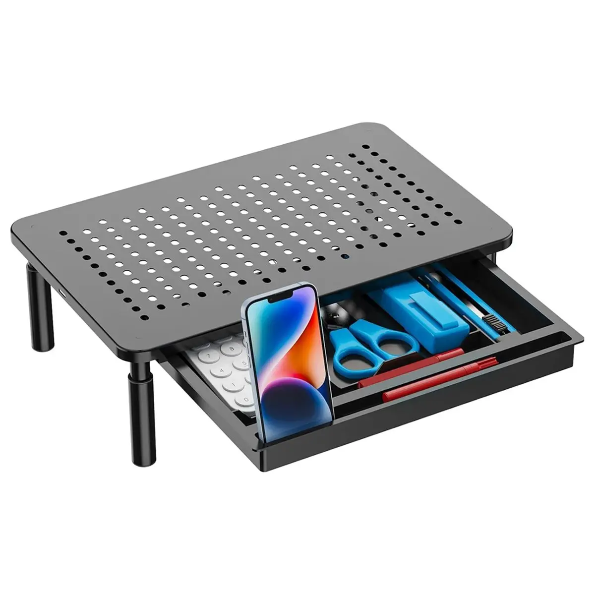 618 Mega Sale Computer Monitor Stand with Storage, 3-Height Adjustable Metal Riser with Airflow Vents, Desk Organizer.