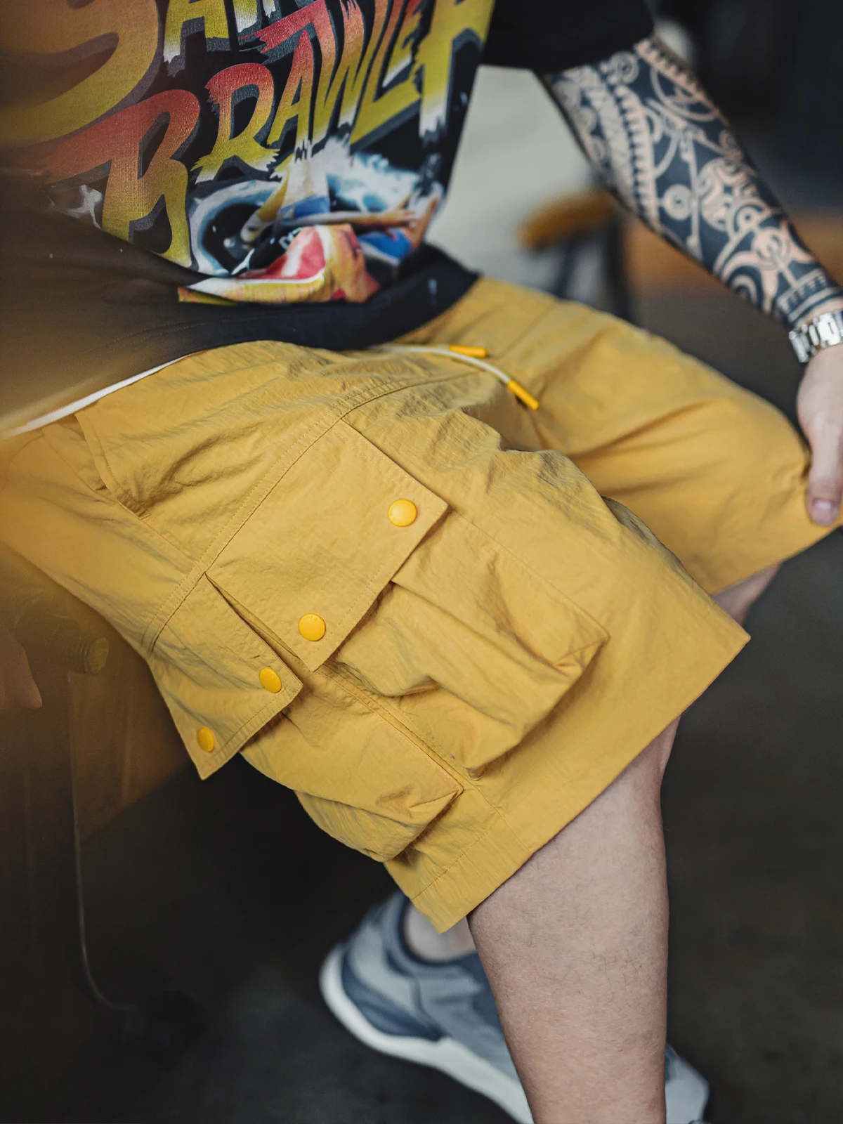

Maden Workwear Mountain Series Multi-ket orts Yellow Functional Qui-Dry American Retro Outdoor Thin Five-Part Men Summer