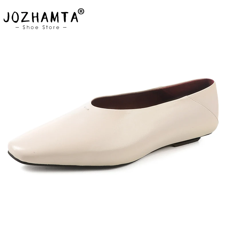 JOZHAMTA Women Casual Flats Shoes Real Leather Vintage Low Heels Shoes Retro Loafers 2025 Spring Daily Office Dress Size 34-39