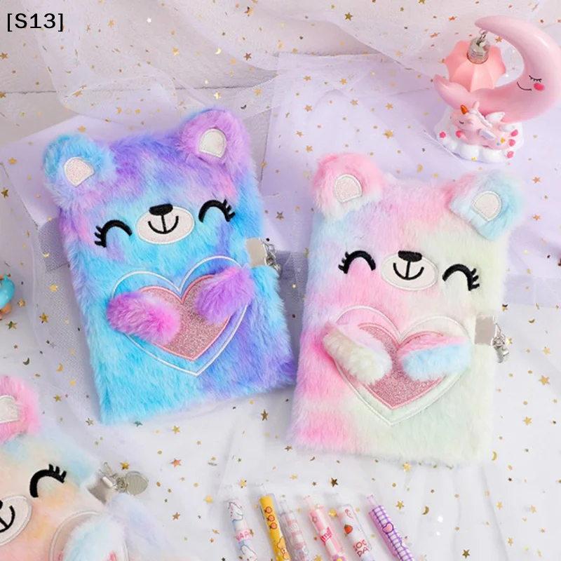 Cuaderno con diseño de oso lindo con cerradura, diario Kawaii, agenda A5, organizador, maravilloso cuaderno de notas de felpa, cuaderno escolar [S13]