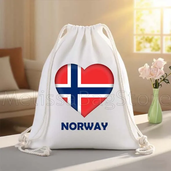 Malediven Norwegen Island Südkorea Spanien Schweden Herz Flagge Leinwand Kordelzug Taschen Fußball Rucksack Sackpack Geschenke String Taschen
