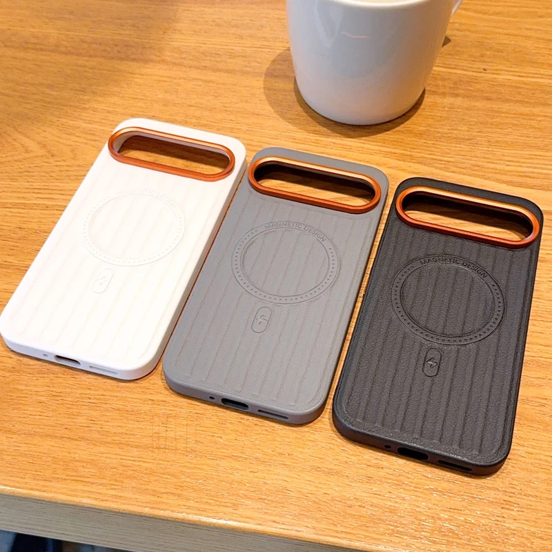 

For Google Pixel 10 9 Pro XL 10A Case Magnetic Ripple Corrugated PU Leather Texture Ultra-thin Protective Cover for Pixel10 Pro