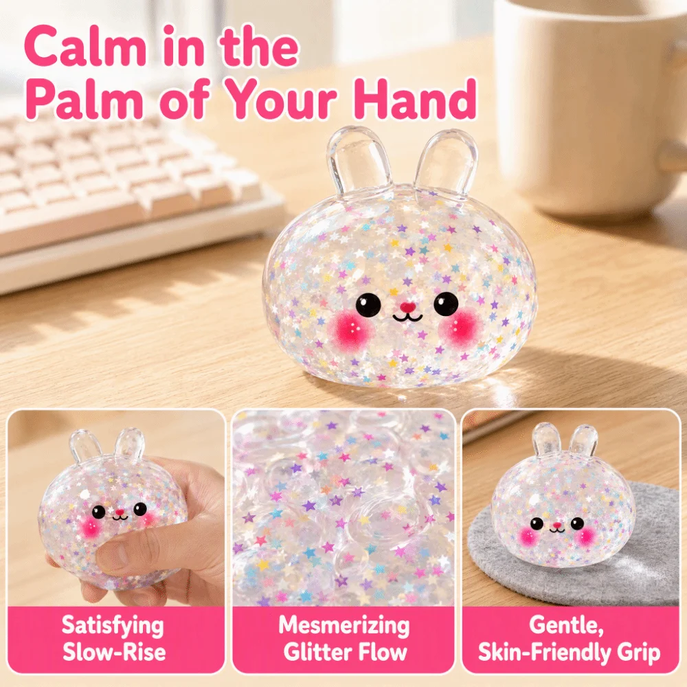 New Glitter Rabbit Squeezable Slow Resilience Fidget Squeezable Soft Squeeze Decompression Dough Relaxation Tool