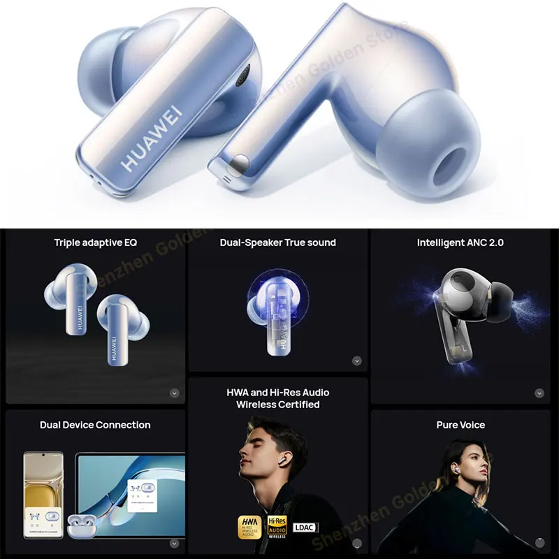 Imagem -02 - Huawei-buds Pro Cancelamento de Ruído Inteligente Buds Bluetooth 5.2 14hz48 Khz Pro2 47db Mic Chamada Novo