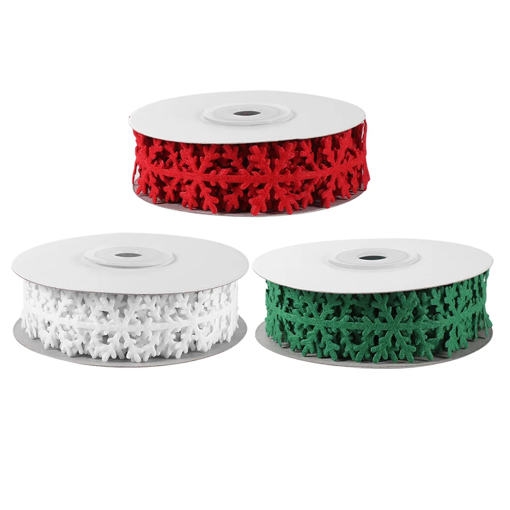 

3 Rolls Bright Snowflake Print Ribbon Elegant Christmas Wrapping Decor for DIY Crafts Party Gifts Xmas Theme Use
